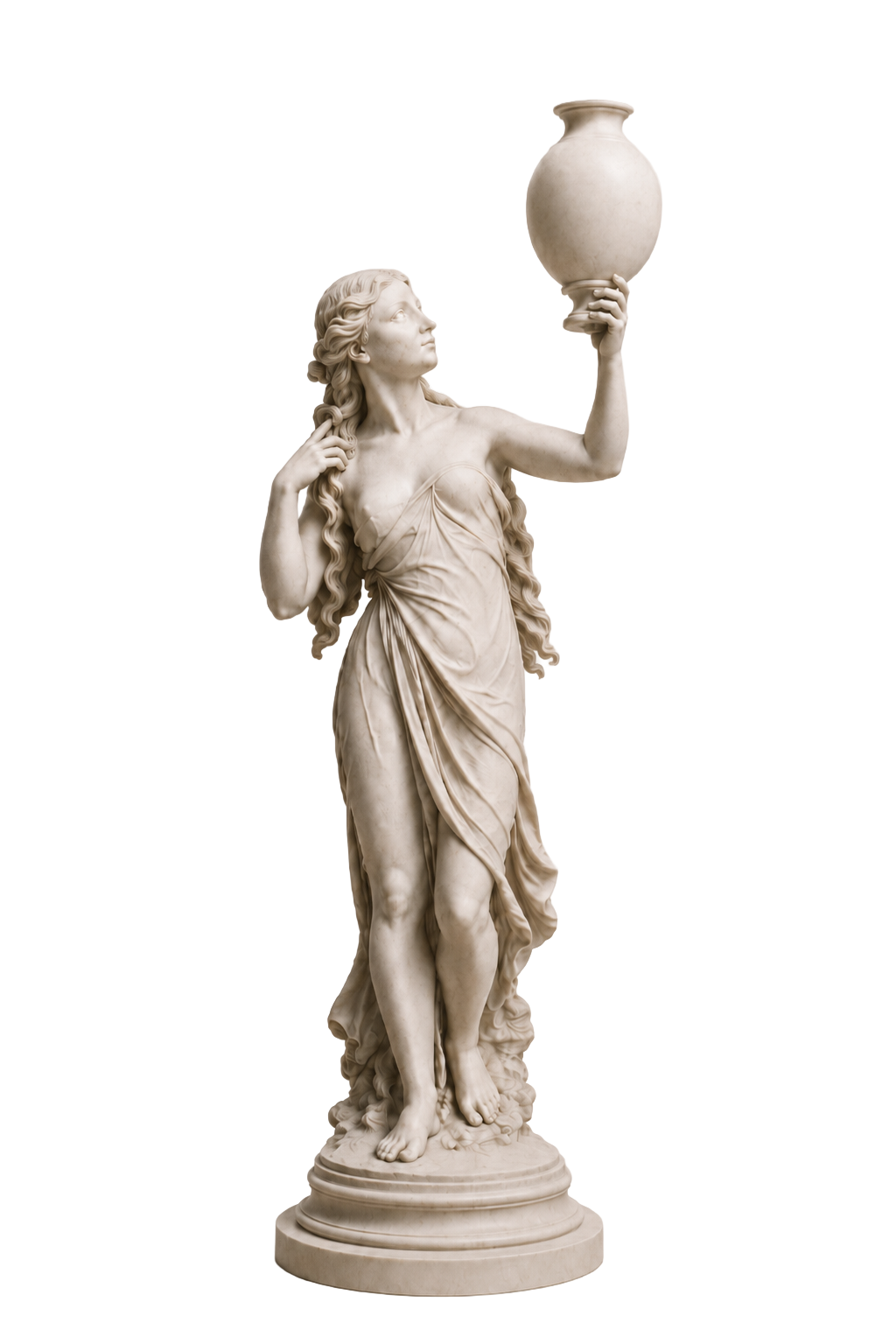 Marble figure holding a decorated vase